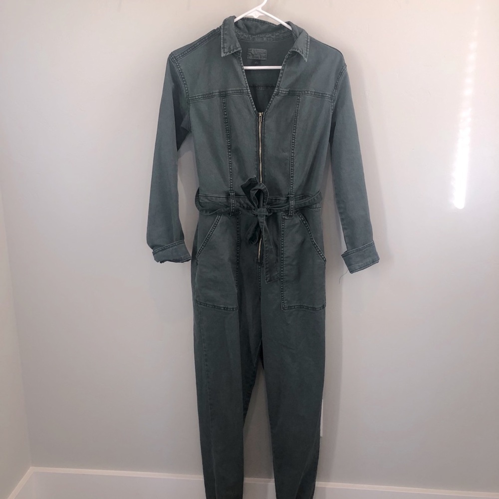 Dark green utility jumpsuit with belt